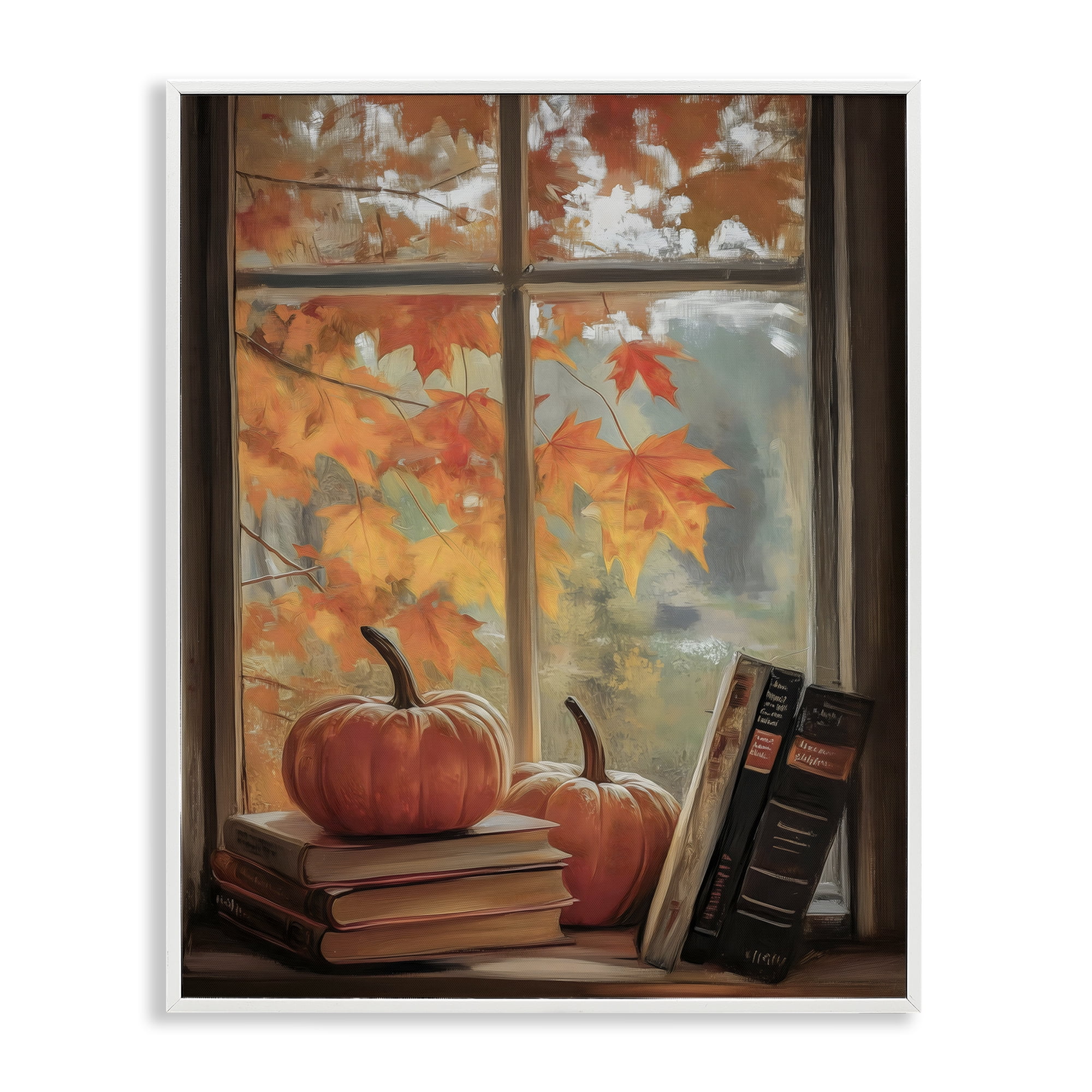 Cozy Fall Window Books White Framed Giclee Art, design by Arlington Prints