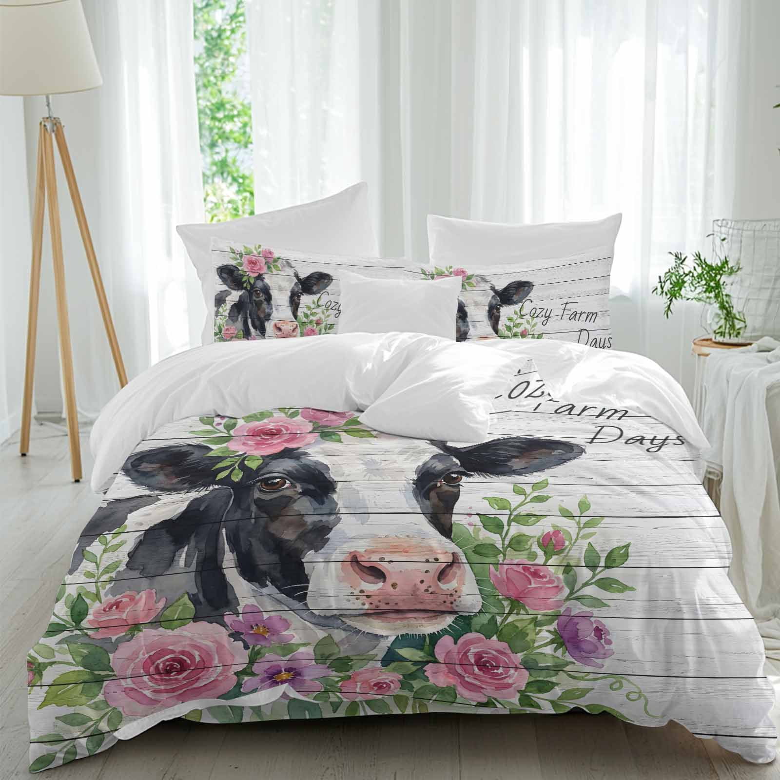 Cozy Farm Days Queen Size 4 piece Duvet Cover Set, Farmhouse Watercolor ...
