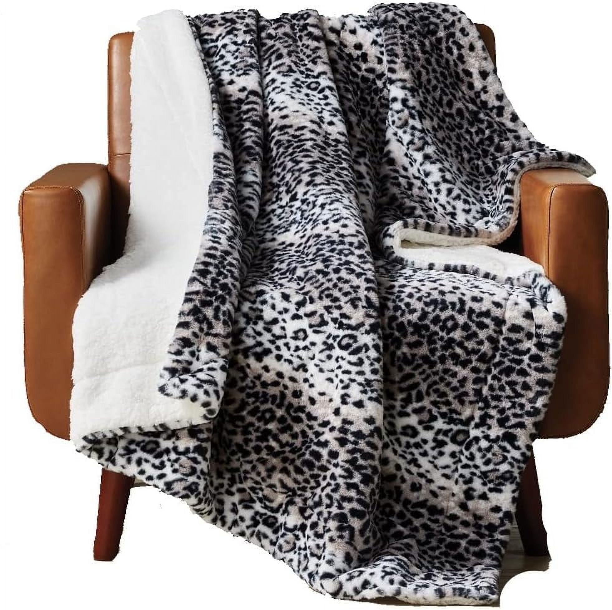 Cozy Faux Fur Throw (Brown/White Leopard, 50In X 60In)