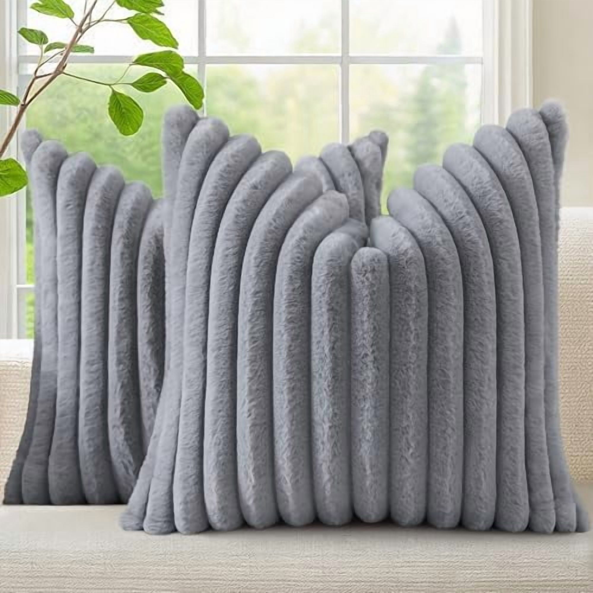 Cozy Faux Fur Throw Pillow Covers 24x24 Set of 2 Decorative Soft Plush ...