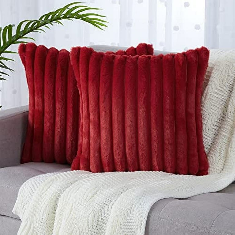 Cozy Faux Fur Throw Pillow Covers Fluffy Fuzzy Striped Pillowcase Plush Decorative Cushion Covers for Couch Sofa Bedroom Set of 2 Red 12 x20 Walmart