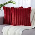 thumbnail image 1 of Cozy Faux Fur Throw Pillow Covers,Fluffy Fuzzy Striped Pillowcase, Plush Decorative Cushion Covers for Couch Sofa Bedroom Set of 2 Red 16"x16", 1 of 7