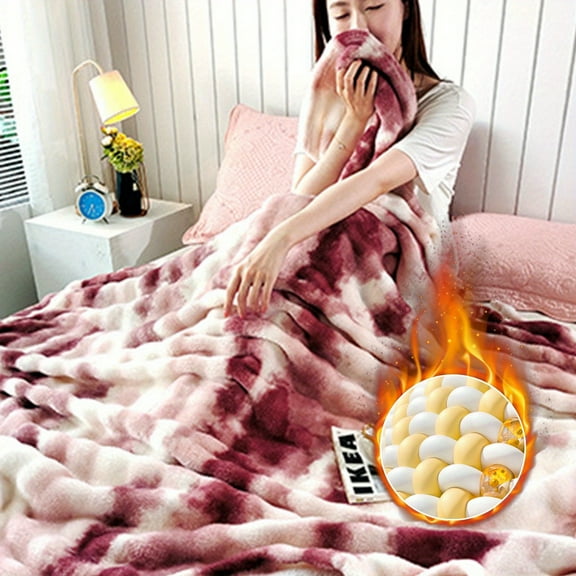 Cozy Faux Rabbit Fleece Blanket - Super Thick Plush Reversible Mink Texture, Champagne Cloud Pattern All Season Luxury Bedspread for Couch Bed Sofa, Machine Washable