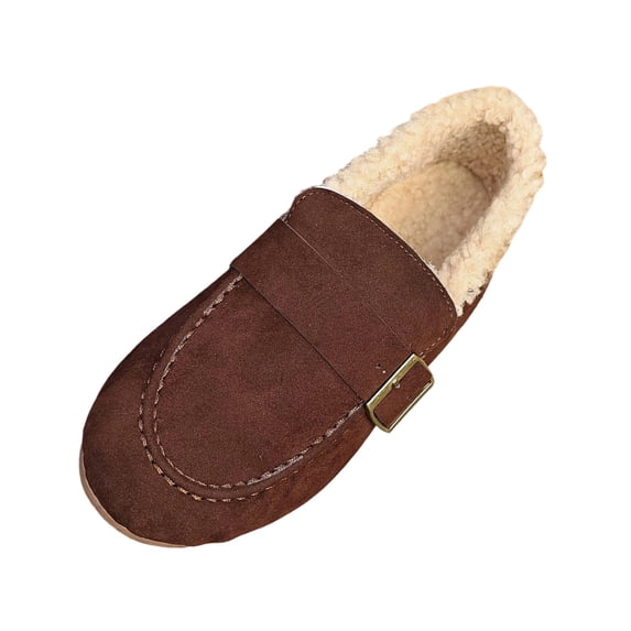 Cozy Faux Suede Clogs for Women, Comfortable Slip On Mule Loafers with Fleece Lining Womens Dressy Office Work Flats Shoes with Adjustable Buckle