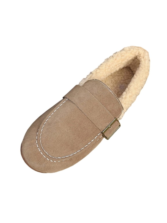 Cozy Faux Suede Clogs for Women, Comfortable Slip On Mule Loafers with Fleece Lining Womens Dressy Office Work Flats Shoes with Adjustable Buckle