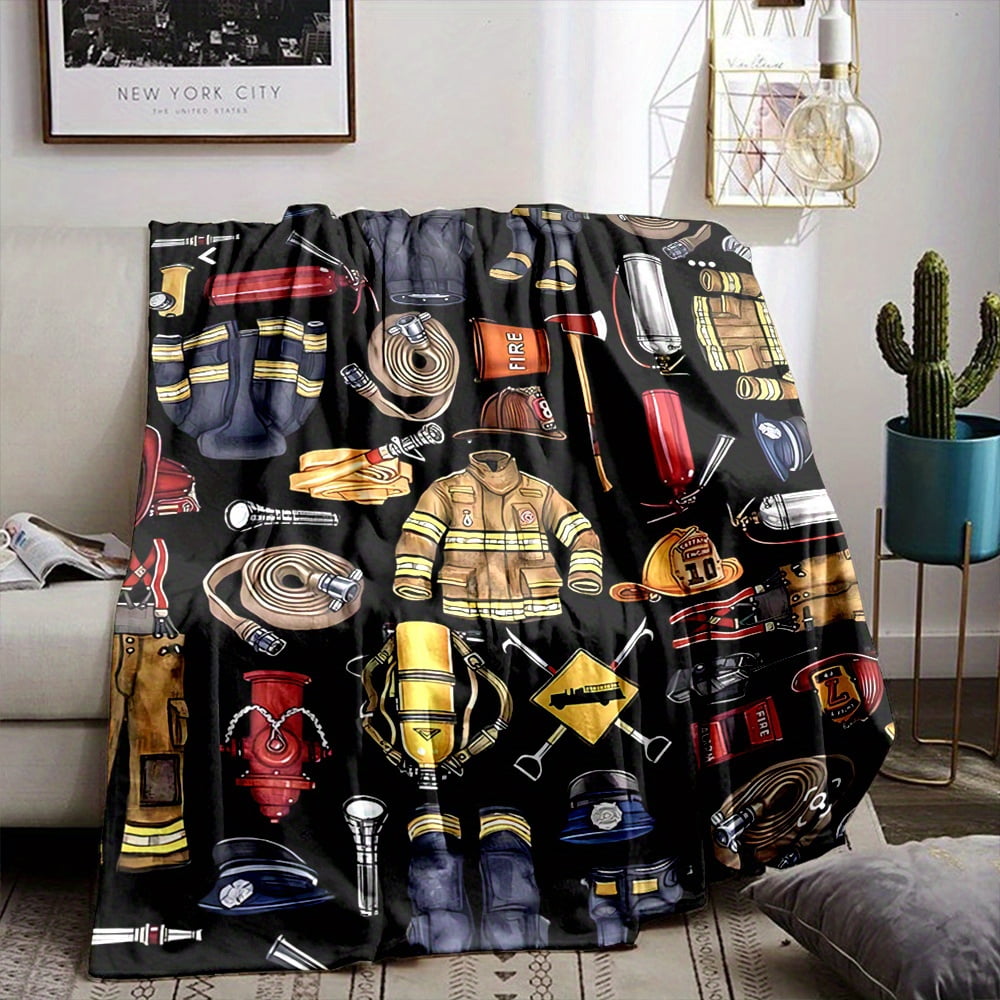 Fireman Throw Cozy Firefighter-Themed Flannel Throw Blanket - Soft, Reversible, All ...