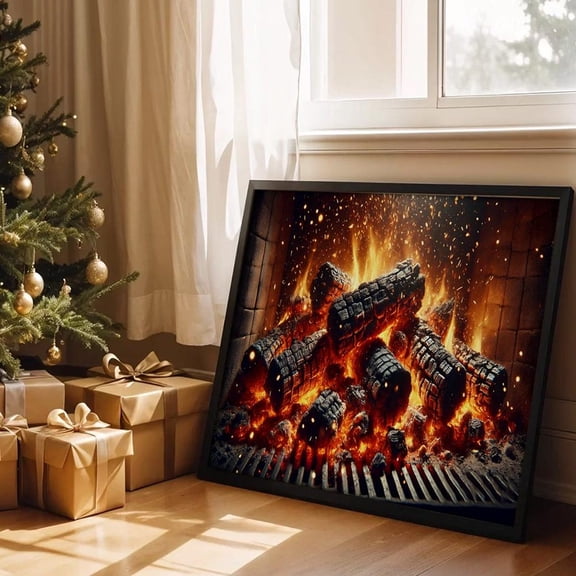 Cozy Fireplace Art Winter Cabin Rustic Decor Unframed Paper Print