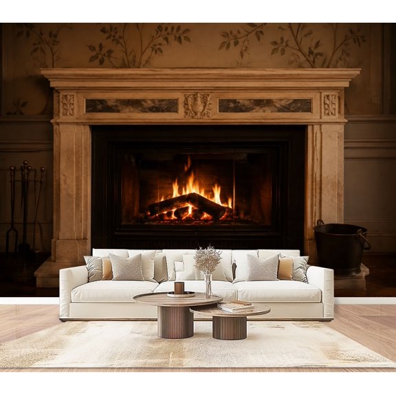 Cozy Fireplace Flames Wallpaper Elegantly Designed Room Gentle Peel and Stick Wall Murals 100"H x 144"W Removable PVC Wall Paper Self-Adhesive Wall Decor for Bedroom Living Room