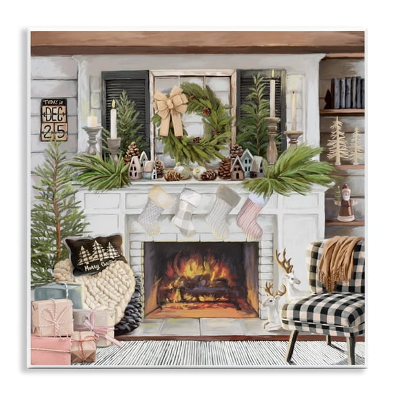 Stupell Industries Cozy Fireplace Holiday Wall Plaque Art, design by Nicky Boehme, 12 x 12
