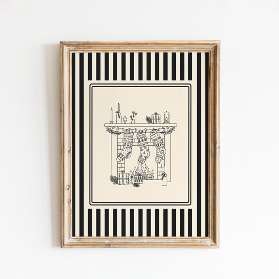 Cozy Fireplace Minimal Winter Wall Decor Unframed Paper Print
