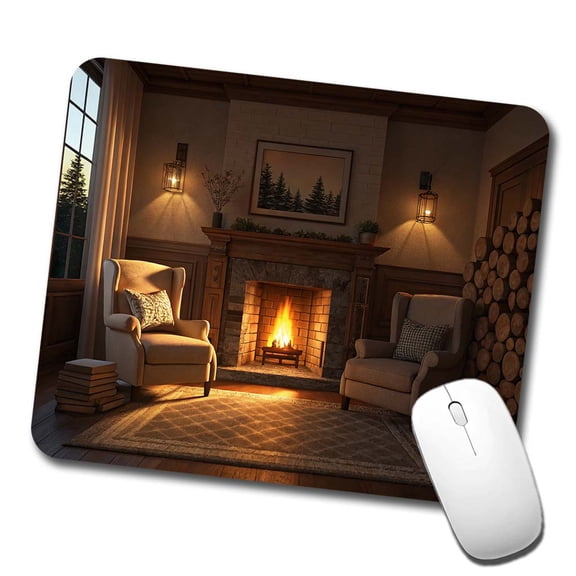 Cozy Fireplace Scene Mouse Pad Low Profile Gaming Mat