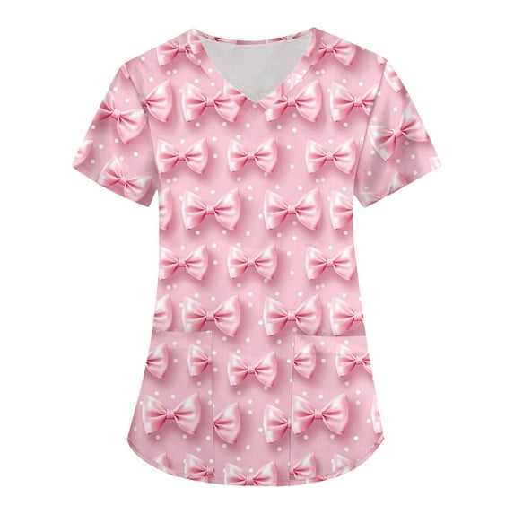 Cozy Fit Scrubs for Women, Durable Healthcare Uniform Tops 2025 Nursing Graduation Breathable Four Season Medical Uniforms Women V-Neck Scrub Comfortable Workwear Pink 5Xl