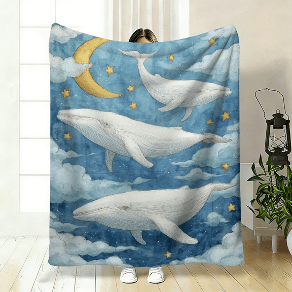 A Cozy Flannel Blanket Featuring a Whale And Cloud Theme, Soft and Warm, Ideal for Travel, Camping, Sofa, Livingroom, Couch, Chair, Bed, Gift for Family or Friends.
