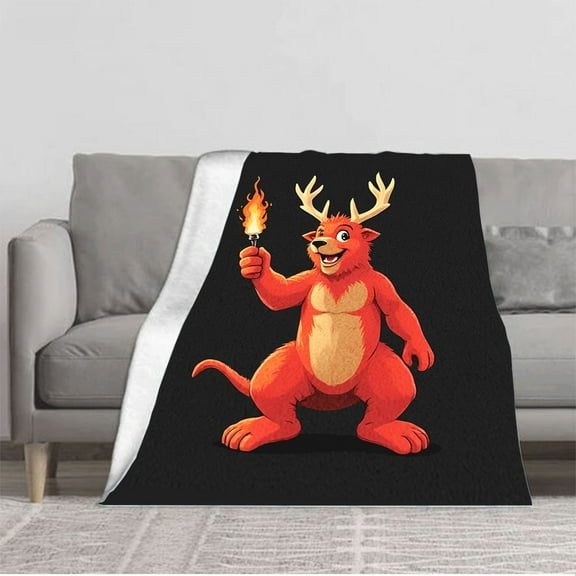 Cozy Flannel Blanket - Soft Warm Durable Perfect for Sofa Travel & Bed - Whimsical Red Deer Design with Cheerful Antlers