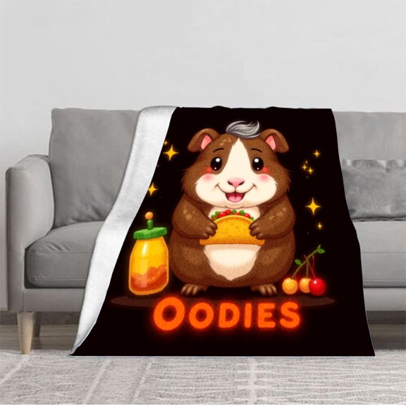 Cozy Flannel Blanket - Soft & Warm Perfect for Sofa Travel & Bed - Adorable Guinea Pig Design with Cheerful Starry Background