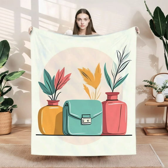 Cozy Flannel Blanket - Soft & Warm Perfect for Sofa Travel Bed & Chair - Elegant Pastel Circular Pattern Design