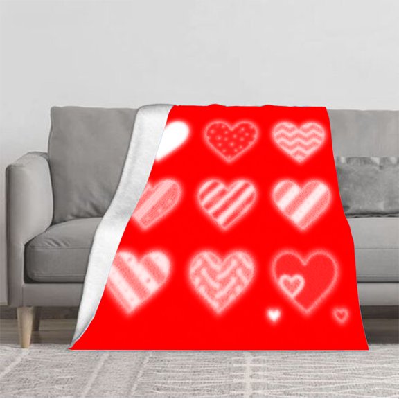 Cozy Flannel Blanket - Soft Warm and Durable with Unique Heart Patterns: Stripes Polka Dots & Zigzags for Sofa Travel & Bed