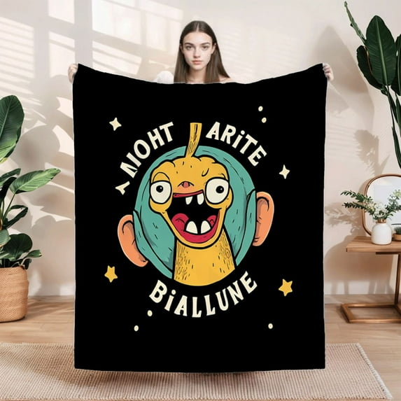 Cozy Flannel Blanket with Cartoon Character Design - Soft Warm Perfect for Sofa Travel Bed and Chair - Fun Yellow Stars