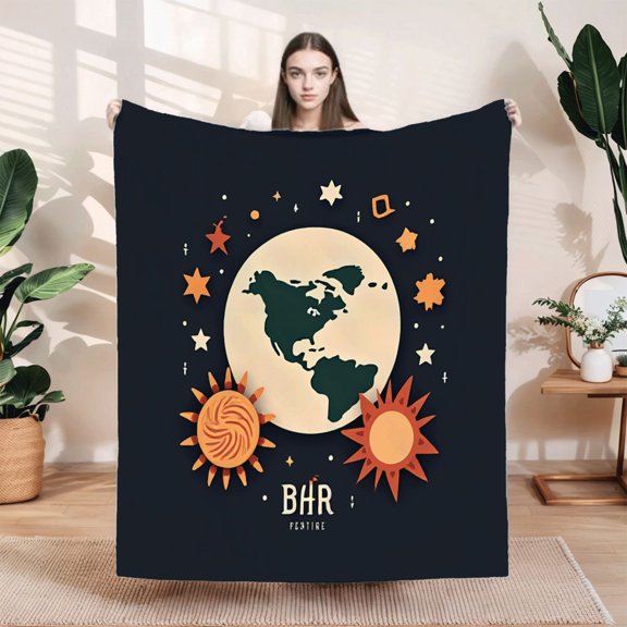 Cozy Flannel Blanket with Celestial Design - Soft Warm Durable Throw for Sofa Travel Bed and Chair - Perfect for Stargazers