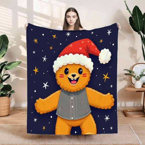 Cozy Flannel Blanket with Cheerful Design - Soft Warm Perfect for Sofa Travel Bed and Chair - Festive & Colorful