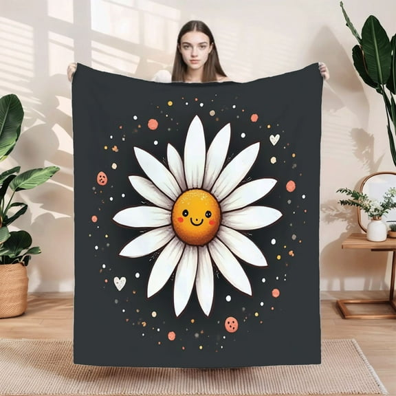 Cozy Flannel Blanket with Cheerful Design - Soft Warm Perfect for Sofa Travel Bed and Chair - Whimsical Floral Pattern