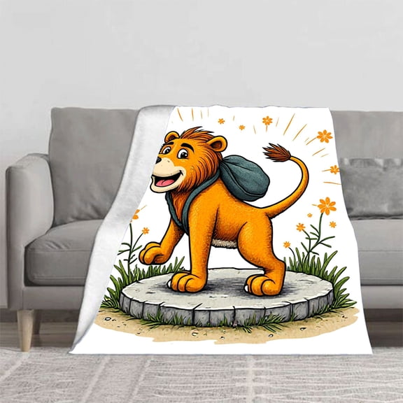 Cozy Flannel Blanket with Cheerful Lion Design - Soft Warm Perfect for Sofa Travel Bed and Chair - Vibrant Colors & Comfort