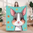 thumbnail image 1 of Cozy Flannel Blanket with Cute Cartoon Rabbit Design & Autumn Leaves - Perfect for Sofa Travel Bed or Chair, 1 of 7