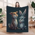 thumbnail image 1 of Cozy Flannel Blanket with Cute Dog and Rabbit Design - Soft Warm Perfect for Sofa Travel Bed and Chair - Durable Comfort, 1 of 7