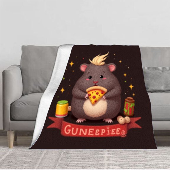 Cozy Flannel Blanket with Cute Guinea Pig Design - Soft Warm Perfect for Sofa Travel Bed and Chair - Ideal for Pet Lovers
