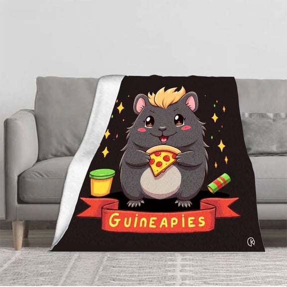Cozy Flannel Blanket with Cute Guinea Pig Design Soft & Warm for Sofa Travel Bed Chair - Perfect for Pet Lovers
