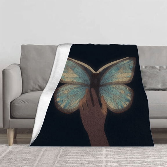 Cozy Flannel Blanket with Elegant Butterfly Design - Soft Warm Perfect for Sofa Travel Bed and Chair - Embrace Nature ' s Beauty