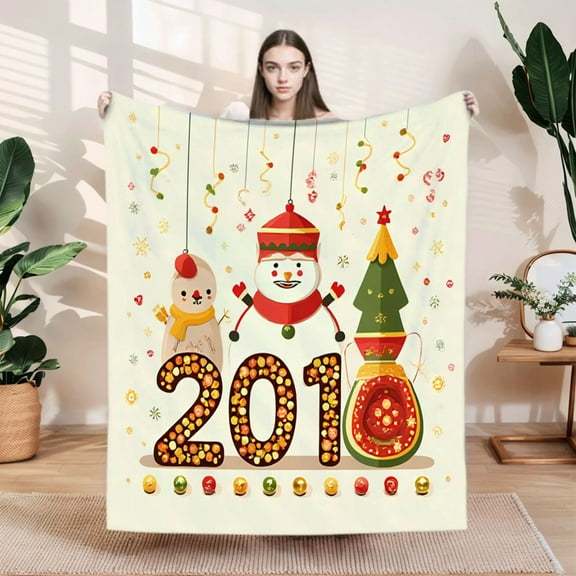 Cozy Flannel Blanket with Festive Holiday Design - Perfect for Sofa Travel Bed & Chair - Soft Warm & Durable for Christmas Cheer