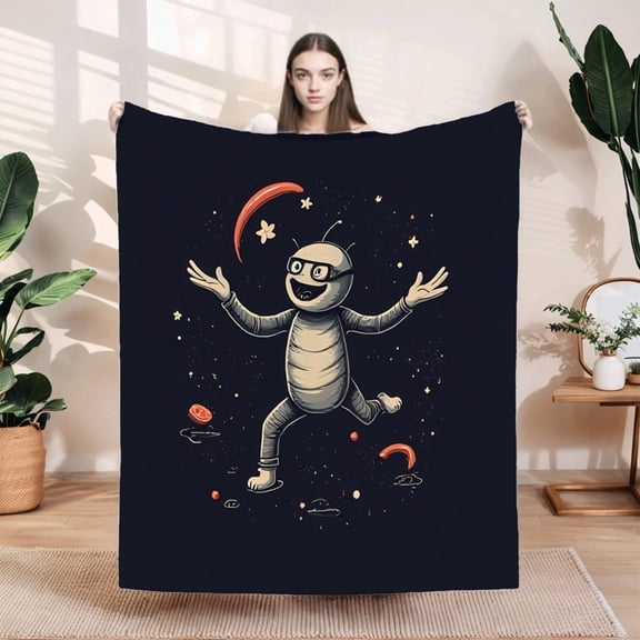 Cozy Flannel Blanket with Fun Cartoon Robot Design - Soft Warm Perfect for Sofa Travel Bed or Chair - Celebrate Comfort