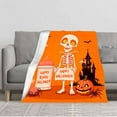 thumbnail image 1 of Cozy Flannel Blanket with Halloween Skeleton & Pumpkin Design - Soft Warm Throw for Sofa Travel Bed Chair - Perfect for Spooky Nights, 1 of 5