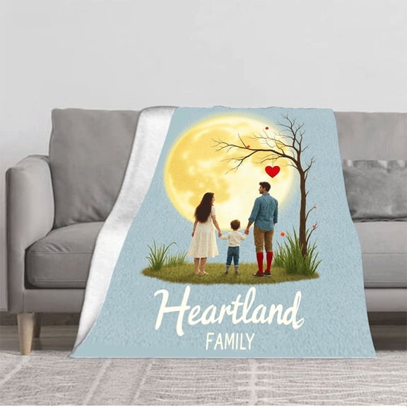 Cozy Flannel Blanket with Heartland Family Design - Soft Warm Perfect for Sofa Travel Bed and Chair - Ideal for Family Moments