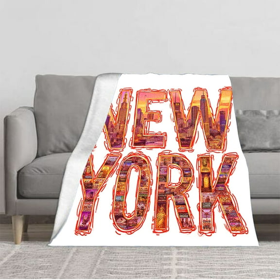Cozy Flannel Blanket with New York City Landmark Collage Design - Soft Warm Perfect for Sofa Travel Bed or Chair