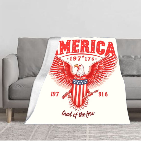 Cozy Flannel Blanket with Patriotic Eagle Design - Soft Warm Throw for Sofa Travel Bed and Chair - Perfect for American Heritage Lovers