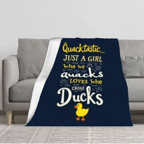 Cozy Flannel Blanket with Playful Navy Blue Duck Design - Soft Warm Perfect for Sofa Travel Bed or Chair