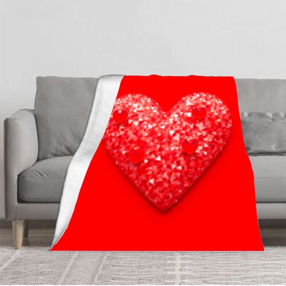 Cozy Flannel Blanket with Textured Heart Design - Soft Warm Perfect for Sofa Travel Bed and Chair - Love & Affection Theme