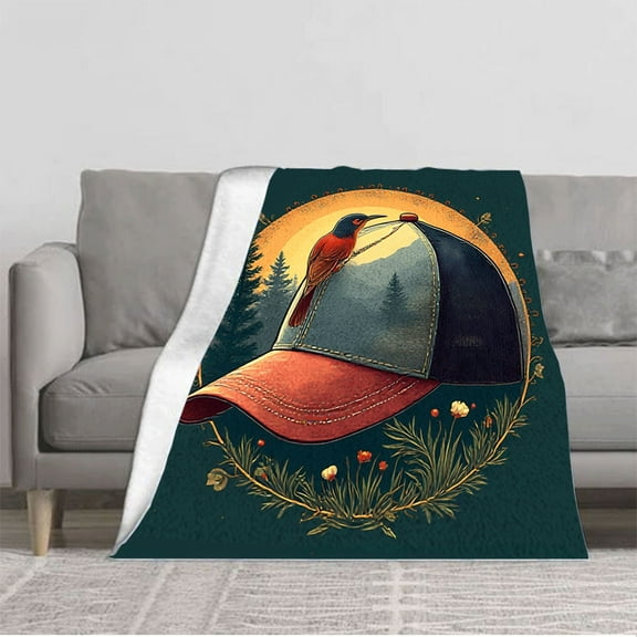 Cozy Flannel Blanket with Vibrant Bird & Floral Wreath Design - Perfect for Sofa Travel Bed and Chair - Soft & Warm