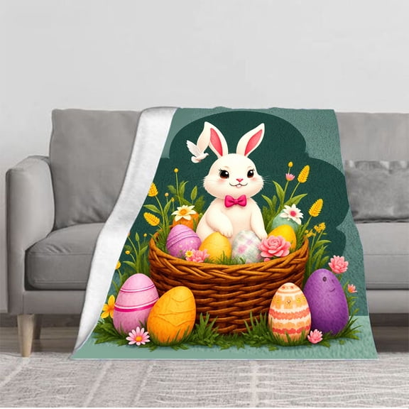 Cozy Flannel Blanket with Vibrant Easter Egg Design - Soft Warm Throw for Sofa Travel Bed and Chair
