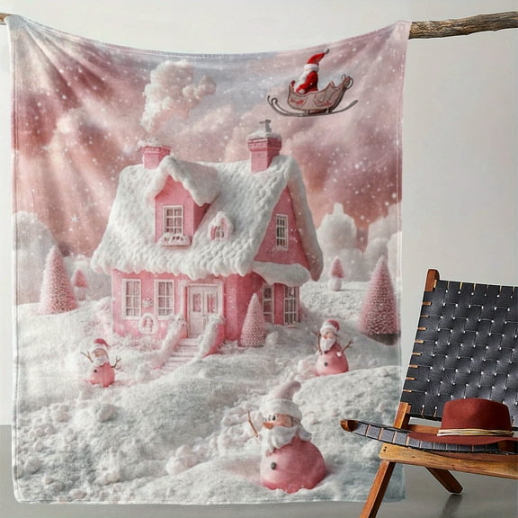 Cozy Flannel Christmas Blanket with Snowman & Santa Print - Soft, Warm Throw for Couch, Bed, Car, Office, Camping - Versatile All-Season Gift