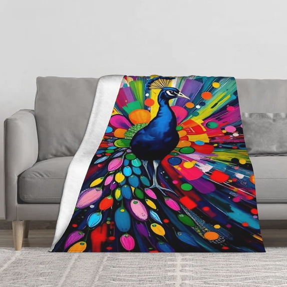 Cozy Flannel Decorative Throw Blanket, Vivid Rainbow Abstract Pop Art ...