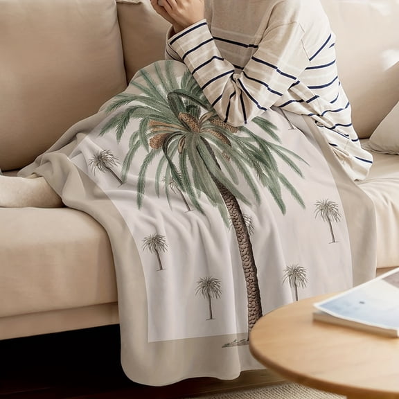 Cozy Flannel Fleece Lodge Style Throw Blanket Soft Lightweight All Season Knitted with Palm Tree Pattern Tropical Decor for Couch Sofa TV