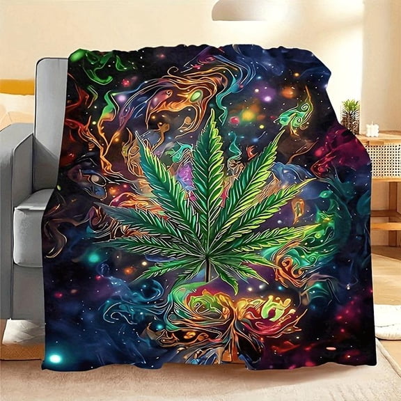 Cozy Flannel Leaf Blanket – Soft, Tear-Resistant Throw with Vibrant Psychedelic Print for Sofa, Bed, Office, or Camping – All-Season Comfort, Machine Washable