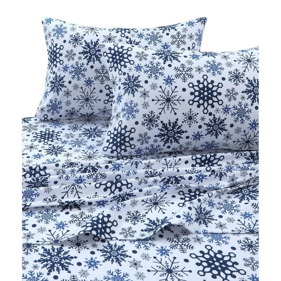 Cozy Flannel Novelty and Holiday Printed Extra Deep Pocket Sheet Set Snowflakes King Flannel Nature