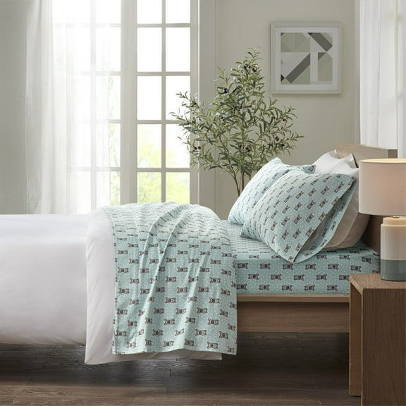 Cozy Flannel Printed Sheet Set - Aqua French Bulldog - 100% Cotton Flannel - Soft, Comfortable, and Stylish Bedding for a Cozy Sleep Experience - Perfect for Dog Lovers