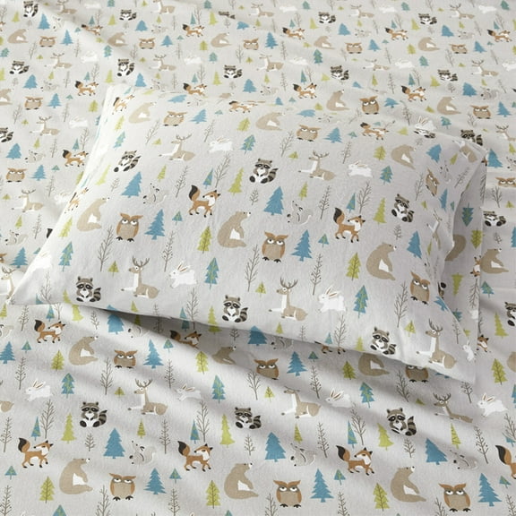 Cozy Flannel Printed Sheet Set - Multi Forest Animals - 100% Cotton Flannel Bed Sheets for Ultimate Comfort - Soft and Warm Bedding for Kids and Adults