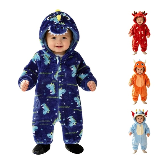 Cozy Flannel Romper Jumpsuit For Boys Winter Animal Pajamas Piece Sleepwear Toddler Casual Home Outfit, Blue-c, 19-24 Months