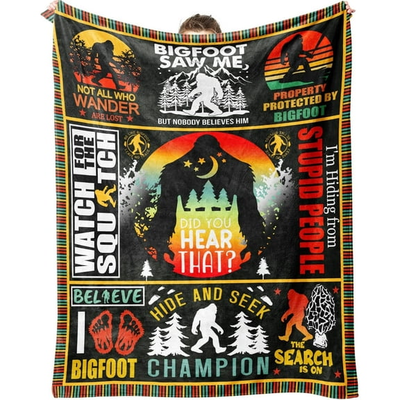 Cozy Flannel Throw Blanket Bigfoot Throw Blanket Gifts for Men Perfect Birthday, Father' s Day, for Bigfoot Lovers